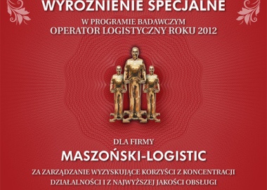 Maszoński-Logistic laureatem wyróżnienia specjalnego Operatora Logistycznego Roku 2012